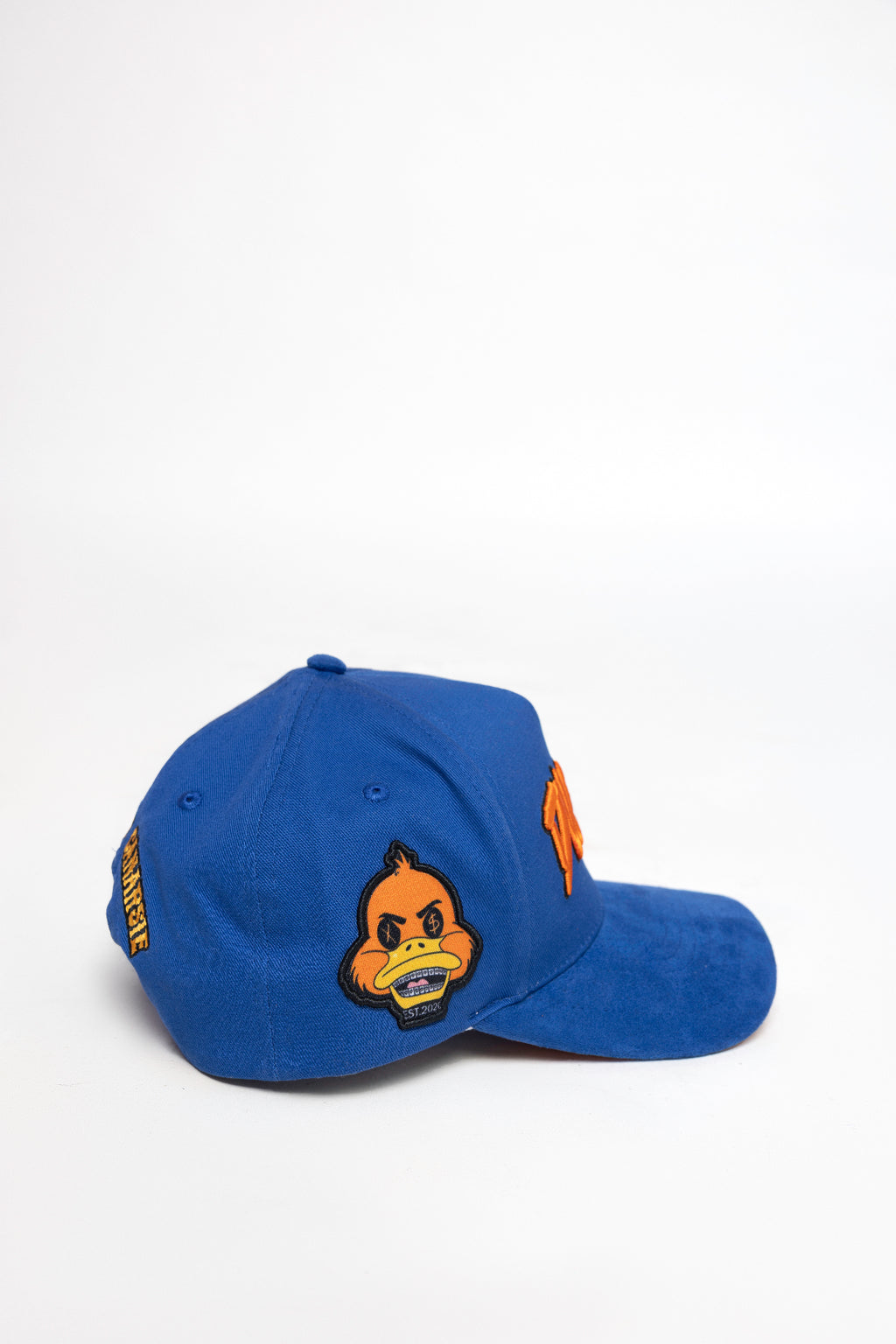 Duccy Hat Snapback Royal Blue with Royal Blue Suede Brim - Side View